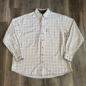 Barbour Button Down Shirt Mens Size XL Light Tattersalls Plaid Cotton Worn